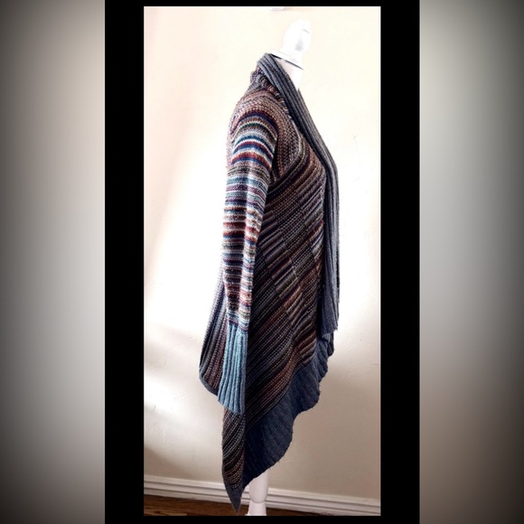 I Jeans By Buffalo Gray Multicolored Striped Open Front Cardigan Sweater Medium - Picture 3 of 8